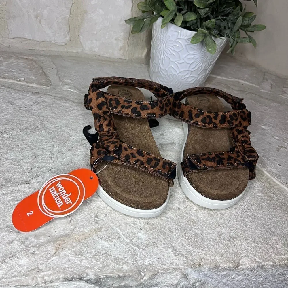 Wonder Nation Leopard print Bow Flatform Sandal girls sz 2